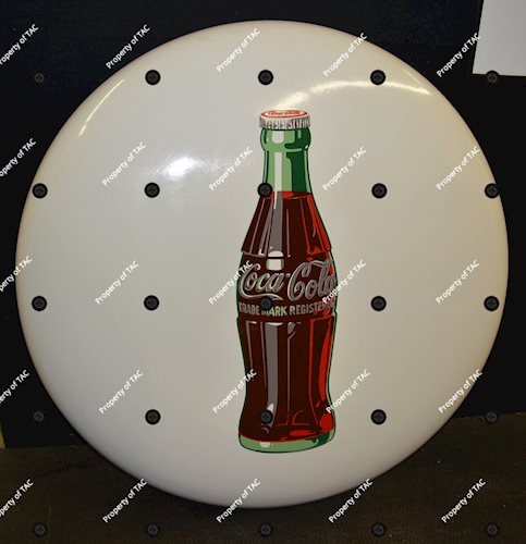 Coca-Cola w/Bottle White Porcelain Button Sign