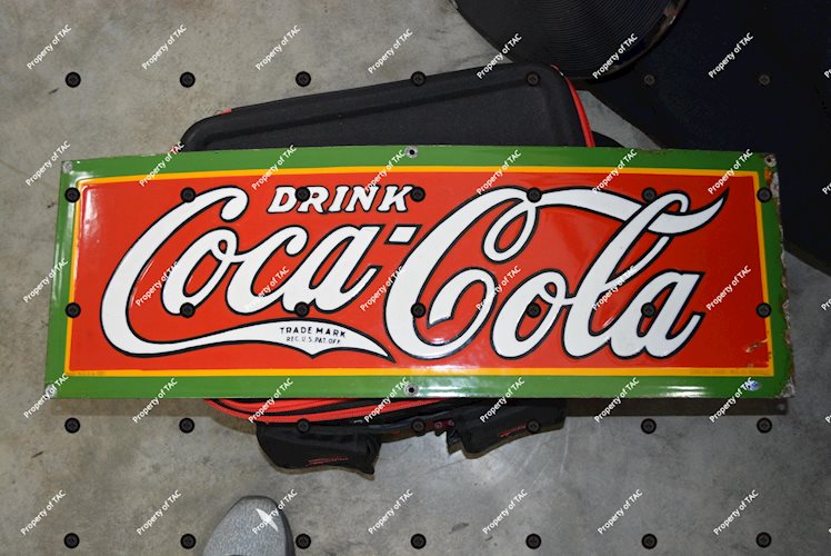 Drink Coca-Cola w/tail mark in tail Porcelain Sign