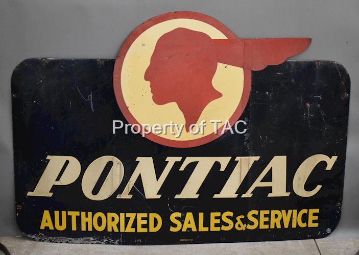 Pontiac Authorized Sales & Service w/Full Feather Logo Metal Sign