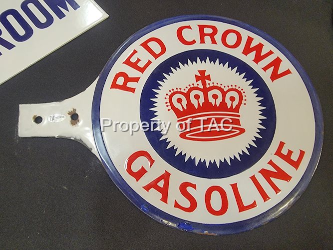 Red Crown Gasoline w/Logo Porcelain Paddle Sign