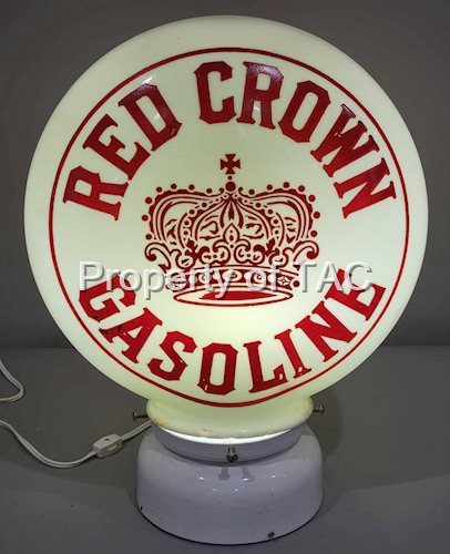 Red Crown Gasoline w/Crown Image OPE Milk Glass Globe