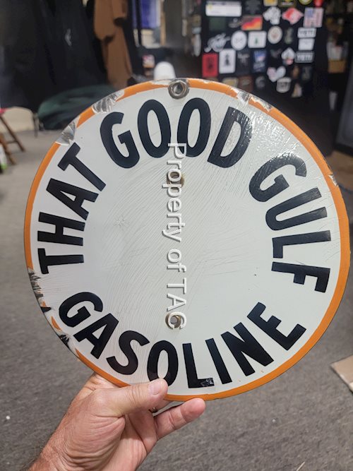 That Good Gulf Gasoline Porcelain Pump Pricer Sign