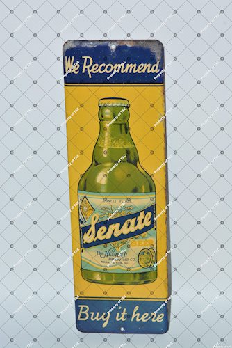 We Recommend Senate Beer Buy it here" painted sign"