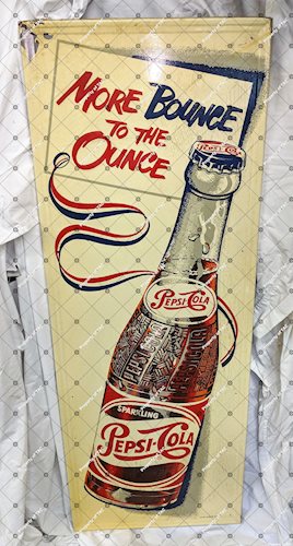 Pepsi Cola More Bounce To The Ounce" SST Single sided tin embossed sign."