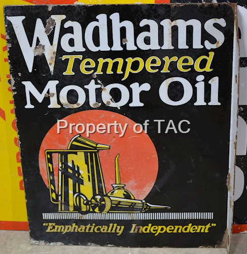 Wadhams Tempered Motor Oil Porcelain Flange Sign