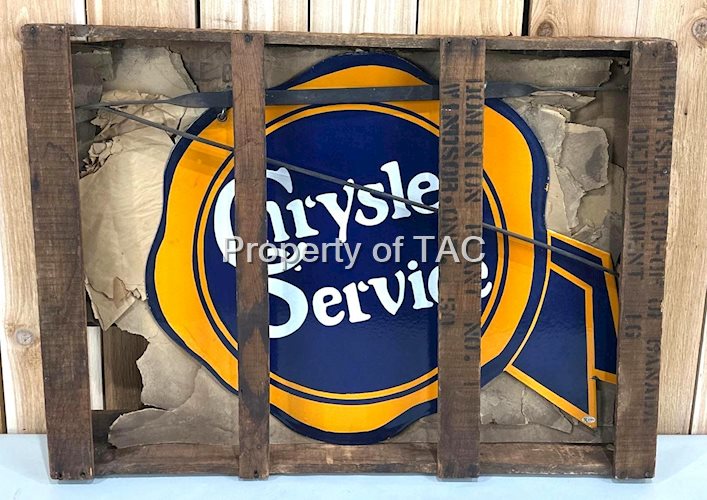 "AMAZING" Chrysler Service Ribbon Porcelain Sign New in Wood Crate