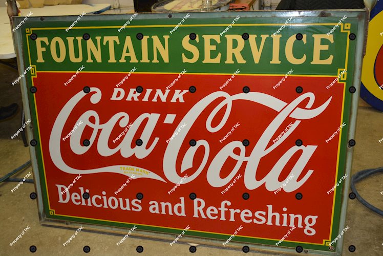Drink Coca-Cola Fountain Service" Porcelain Sign"