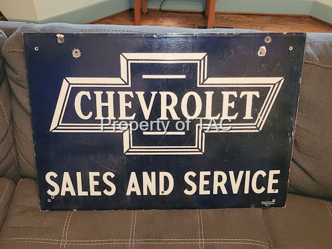 Chevrolet Sales & Service DSP Porcelain Sign