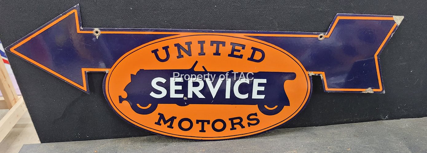 United Motors w/ Arrow Double Sided Porcelain Sign