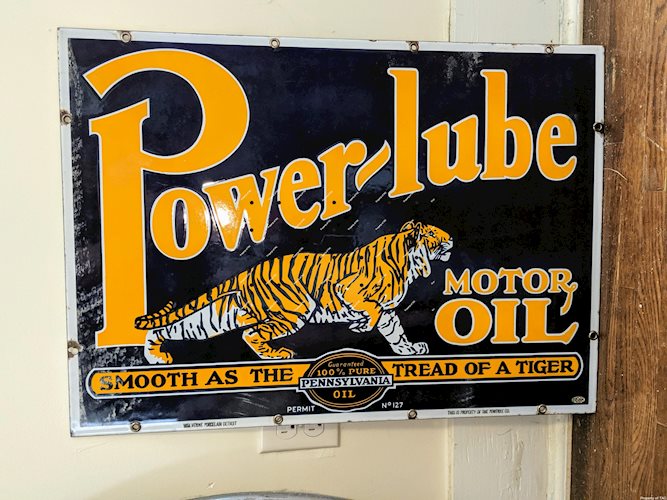Power-Lube Motor Oil DSP Double Sided Porcelain Sign