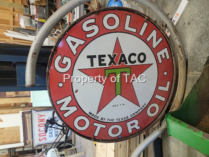 Texaco (black-T) Gasoline Motor Oil Porcelain Sign