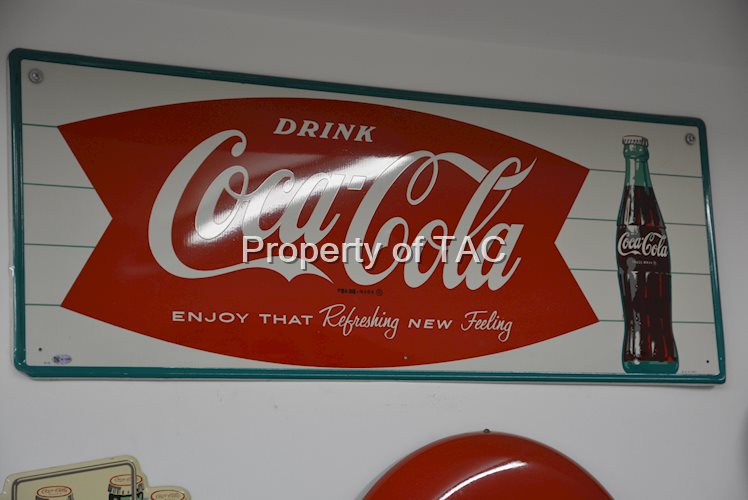 Drink Coca-Cola "Enjoy that refreshing new feeling" with fishtail and bottle logo,