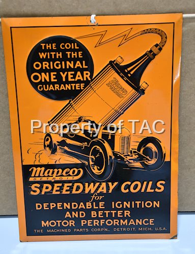 Mapco Speedway Coils w/Indy Car Image Metal Sign