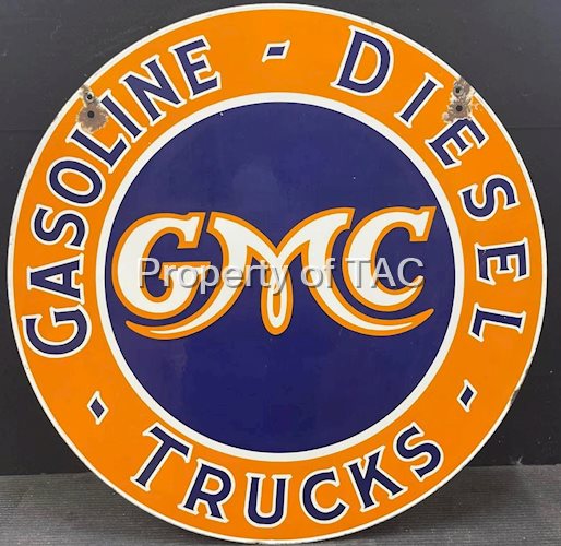GMC Gasoline Diesel Trucks Double Sided Porcelain Sign