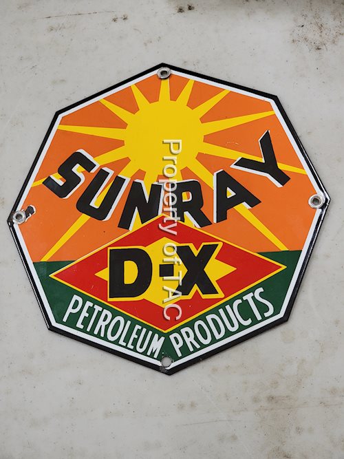 Sunray D-X Petroleum Products Porcelain Fence Sign
