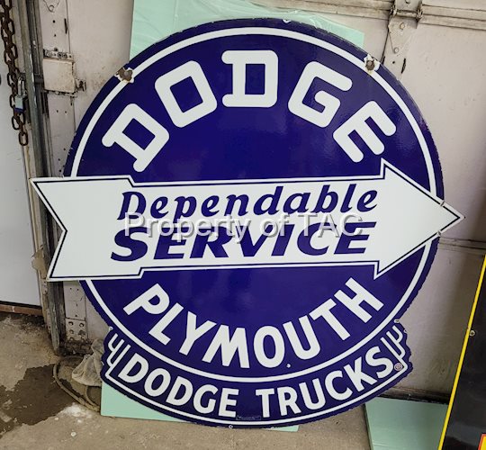 Dodge Plymouth Dependable Service Dodge Trucks Double Sided Porcelain Sign