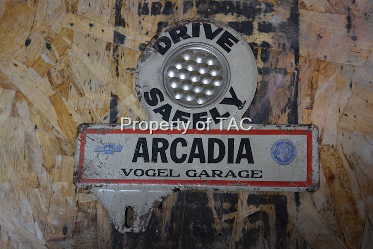 Arcadia Vogel Garage Chevrolet  Oldsmobile Logos Metal License Plate Attachment