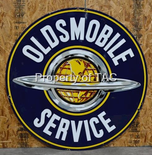 Oldsmobile Service w/World Logo Porcelain Sign