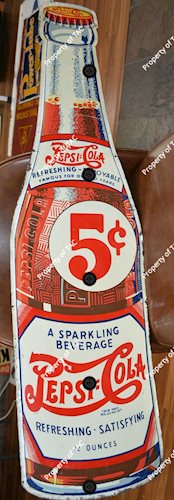 Pepsi:Cola A Sparkling Beverage" 5 cent bottle Metal Sign"