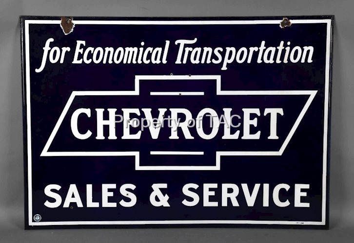 Chevrolet Sales & Service Economical Transportation Porcelain Sign