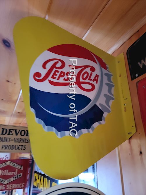 Pepsi-Cola w/Bottle Cap Metal Flange Sign