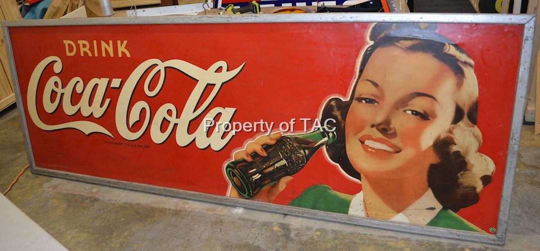 Drink Coca-Cola w/Lady Drinking from a Bottle Large Metal Sign