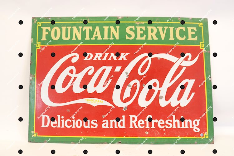 Drink Coca-Cola Fountain Service Delicious and Refreshing" sign"