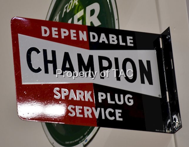Dependable Champion Spark Plug Service Metal Flange Sign