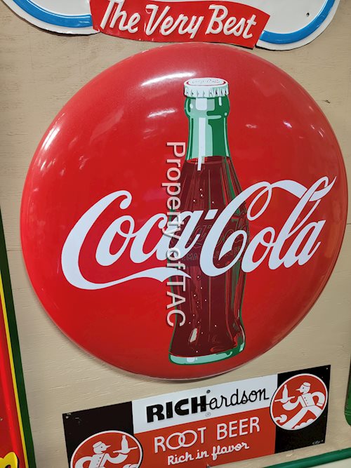 Coca-Cola w/Bottle Porcelain Button Sign