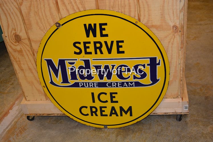 We Serve Midwest Pure Cream Ice Cream Porcelain Sign