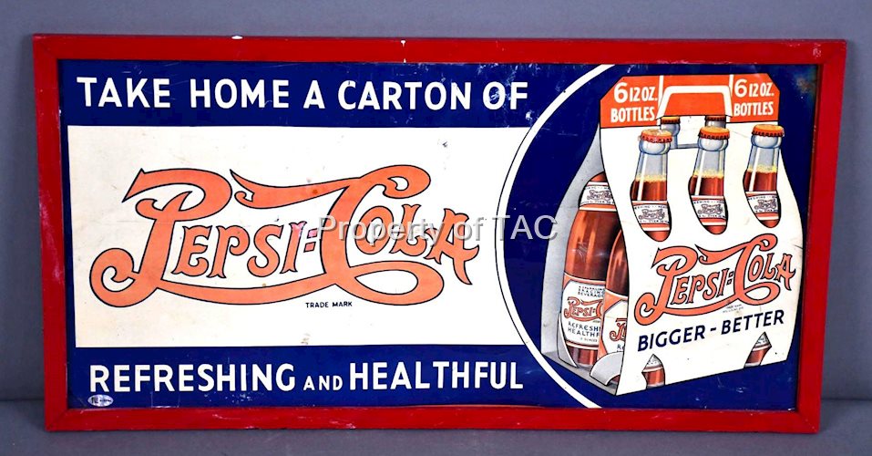 Pepsi:Cola "Take Home a Carton Of" w/Six Pack Metal Sign