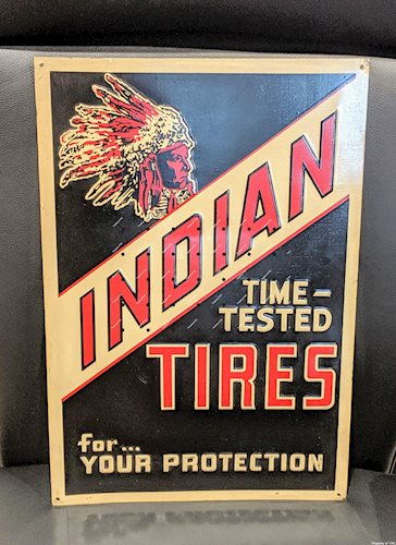 Indian Time Tested Tires Embossed Tin Sign