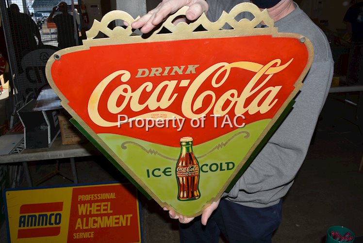 Drink Coca-Cola Ice Cold w/bottle Metal Triangle Sign