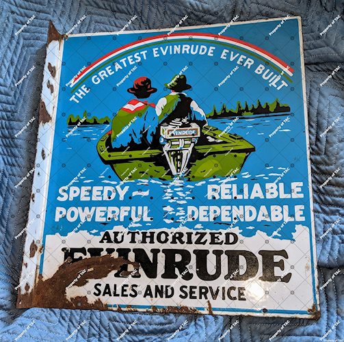 Authorized Evinrude Sales And Service DSP Double Sided Porcelain Flange Sign