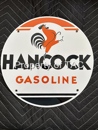 Hancock Gasoline Porcelain Pump Plate Sign "Modern Rooster"