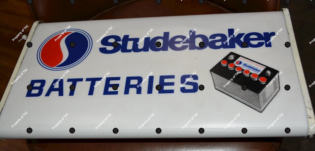 Studebaker Batteries w/lazy S" & 12 volt logo Plastic Lighted Sign"