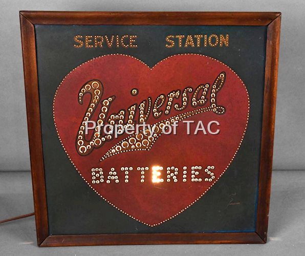 Universal Batteries Service Station Punch Metal Lighted Sign