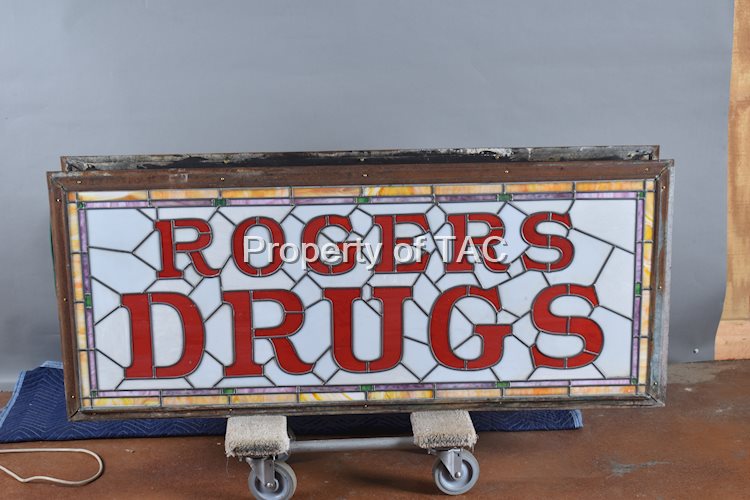 Roger Drugs Leaded Stain Glass Sign