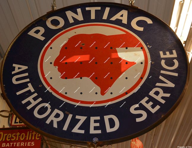 Pontiac Authorized Service w/chopped feather logo porcelain sign