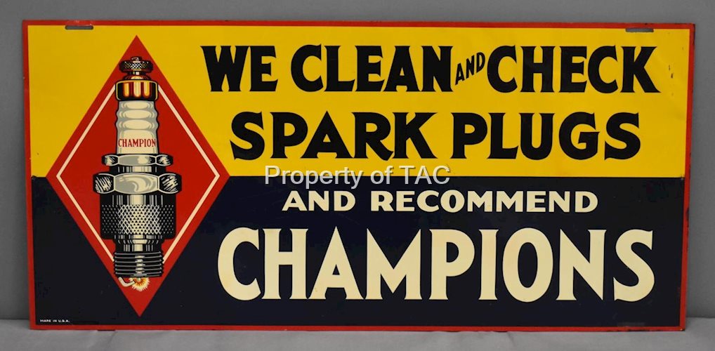 Champion Spark Plugs "We Clean & Check" Metal Sign