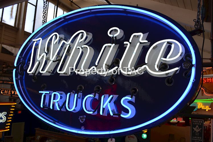 White Trucks Porcelain Neon Sign