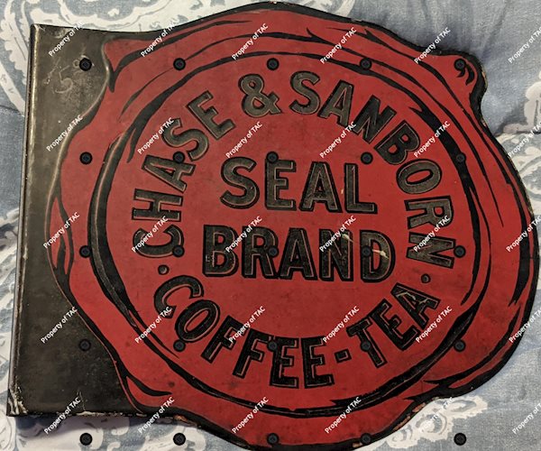 Chase & Sanborn Coffee & Tee Seal Brand Porcelain Flange Sign