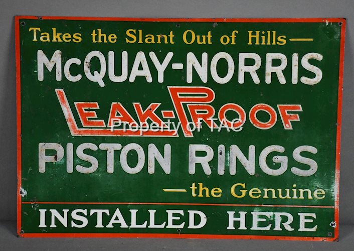 McQuay-Norris Leak-Proof Piston Rings "Installed here" Metal Tacker Sign