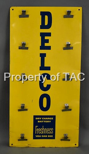 Delco Dry Charge Battery Metal Clip Sign
