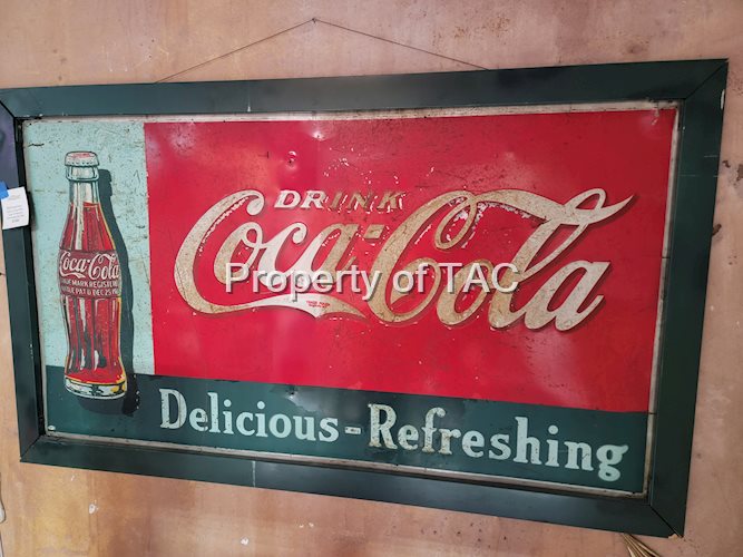 Drink Coca-Cola w/Christmas Bottle Metal Sign