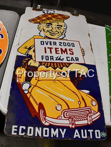 Mac Economy "Over 2000 Items for the Car" Porcelain Sign