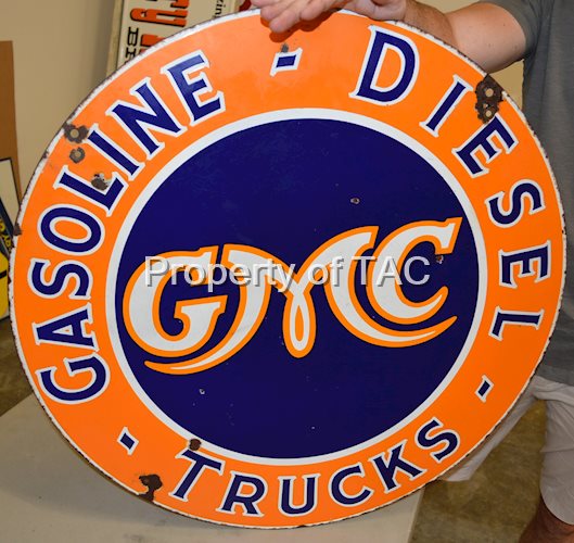 GMC Gasoline Diesel Trucks Porcelain Sign