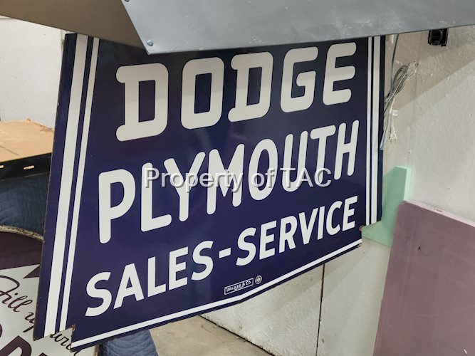 Dodge Plymouth Sales & Service Double Sided Porcelain Sign w/ Hood