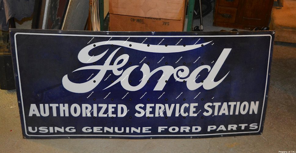 Ford Authorized Service Station Using Genuine Ford Parts Porcelain Sign