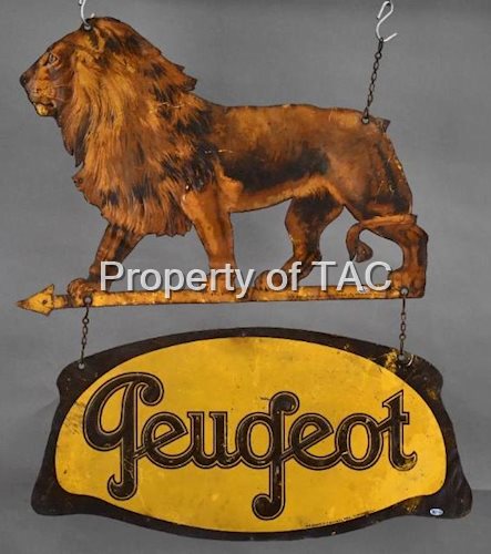 Early Peugeot w/Lion Logo 2-Piece Hanging Metal Dealership Sign
